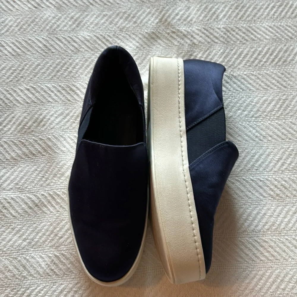 Vince Woman’s Navy Blue Satin‎ Platform Slip On Sneakers